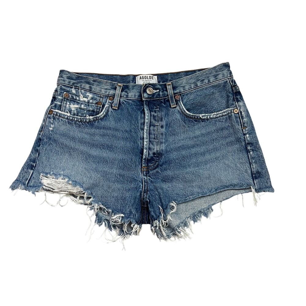 Agolde | Parker Vintage Cut Offs Medium Wash Blue Jean Distressed Denim Shorts